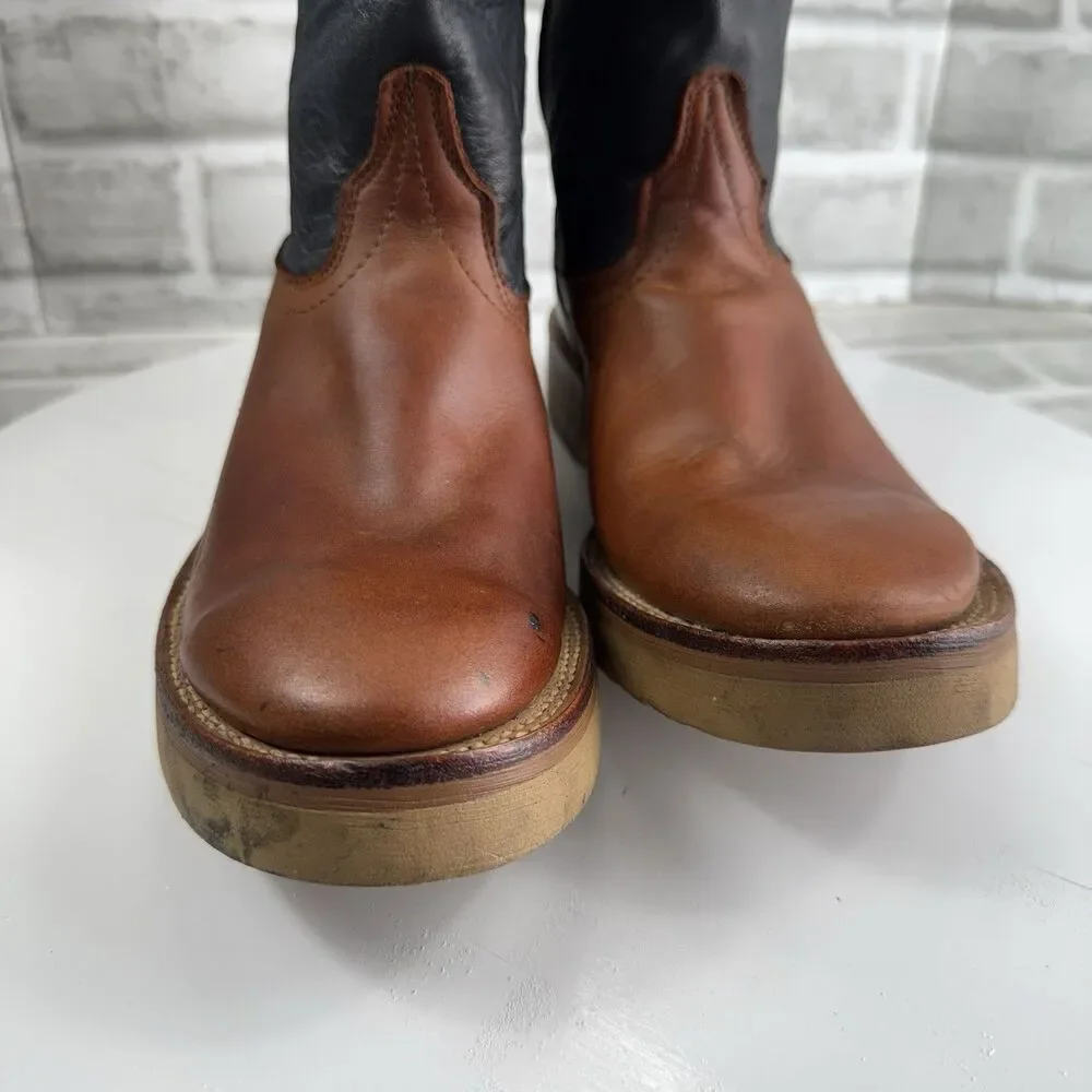 Laredo Vintage Men's 8.5 Brown and Blue Leather Pull On Cowboy Western Boots